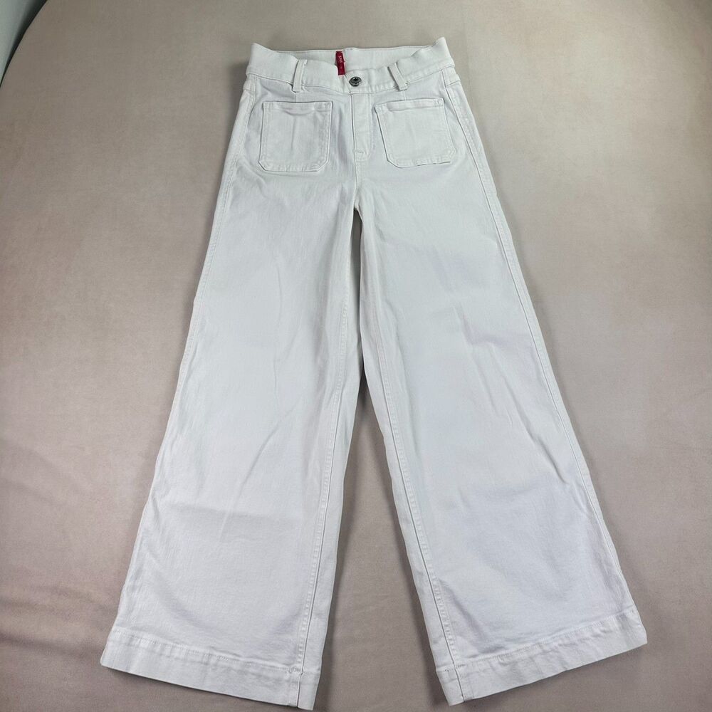 SPANX Womens XS White Wide Leg Cropped Stretch Twill Pants High Rise Shaping